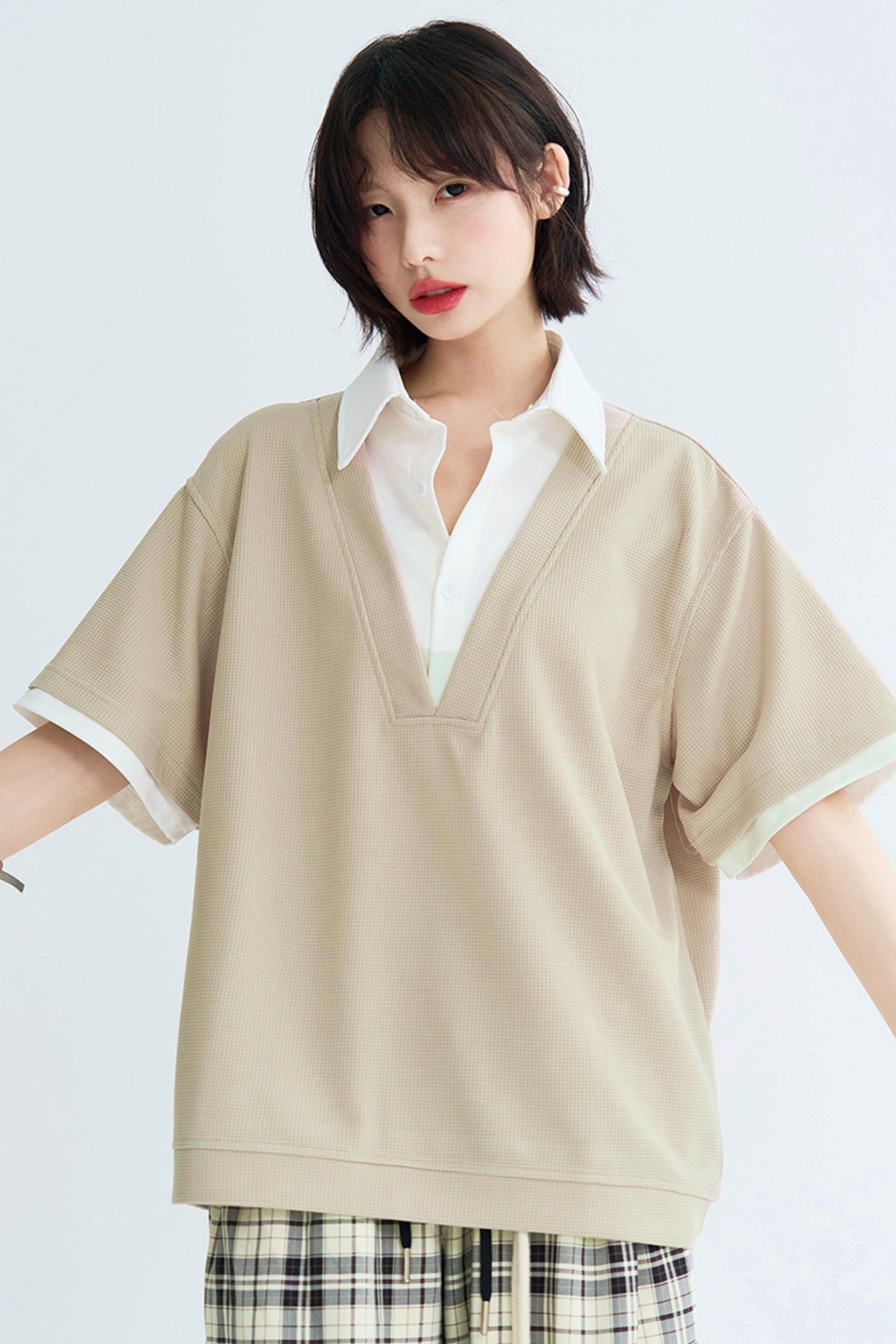 Relaxed Fit Shirt Collar Tee Shirt