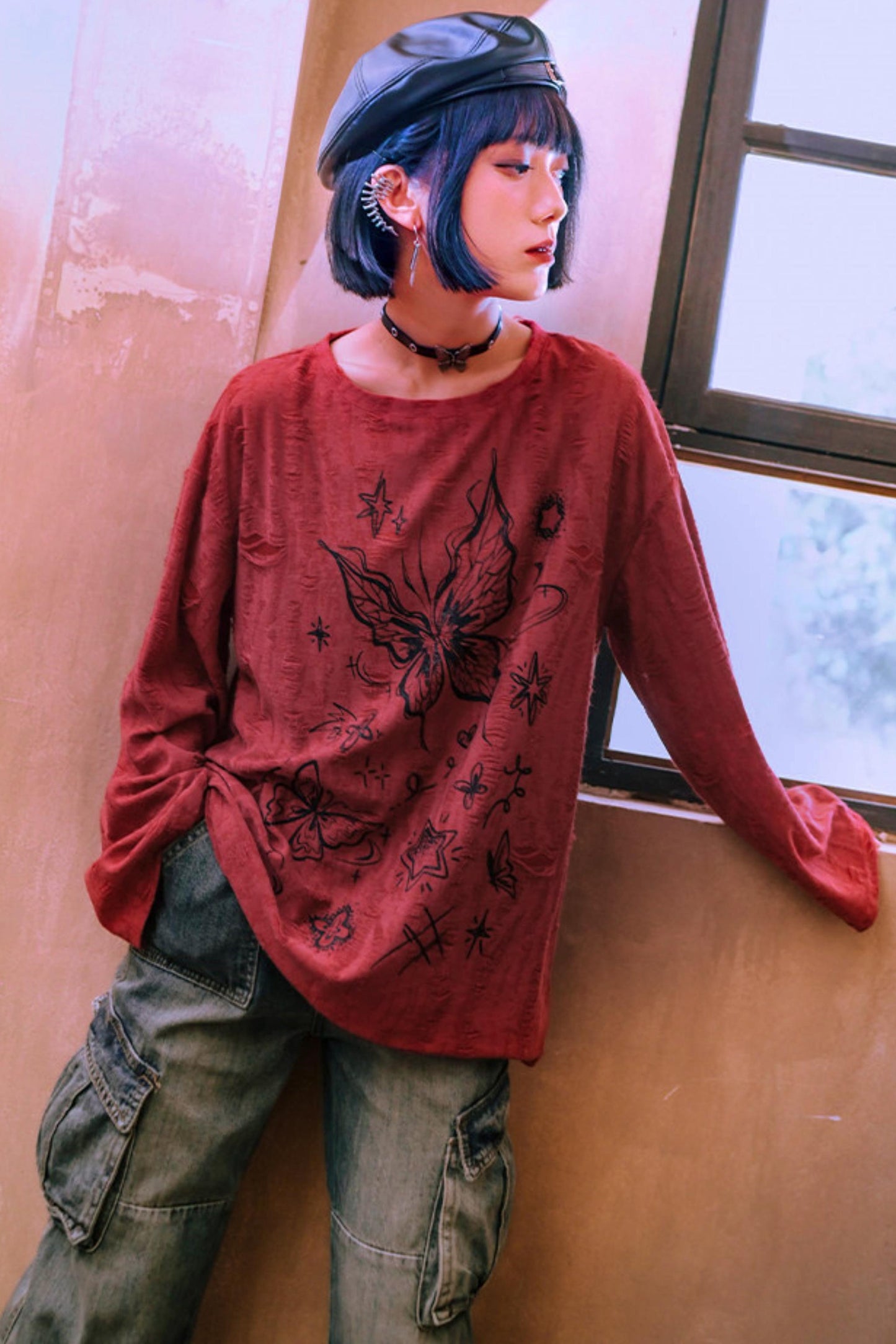 Butterfly Illusion Retro Top