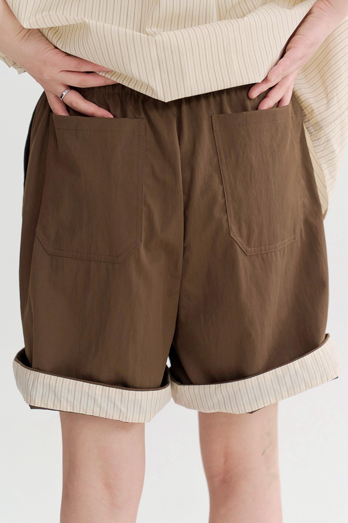 ハイウエストカラーブロックハーフパンツ