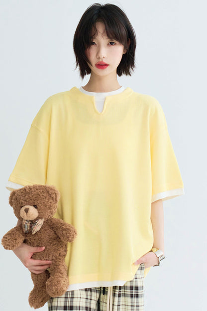 Loose contrast crew neck layered top