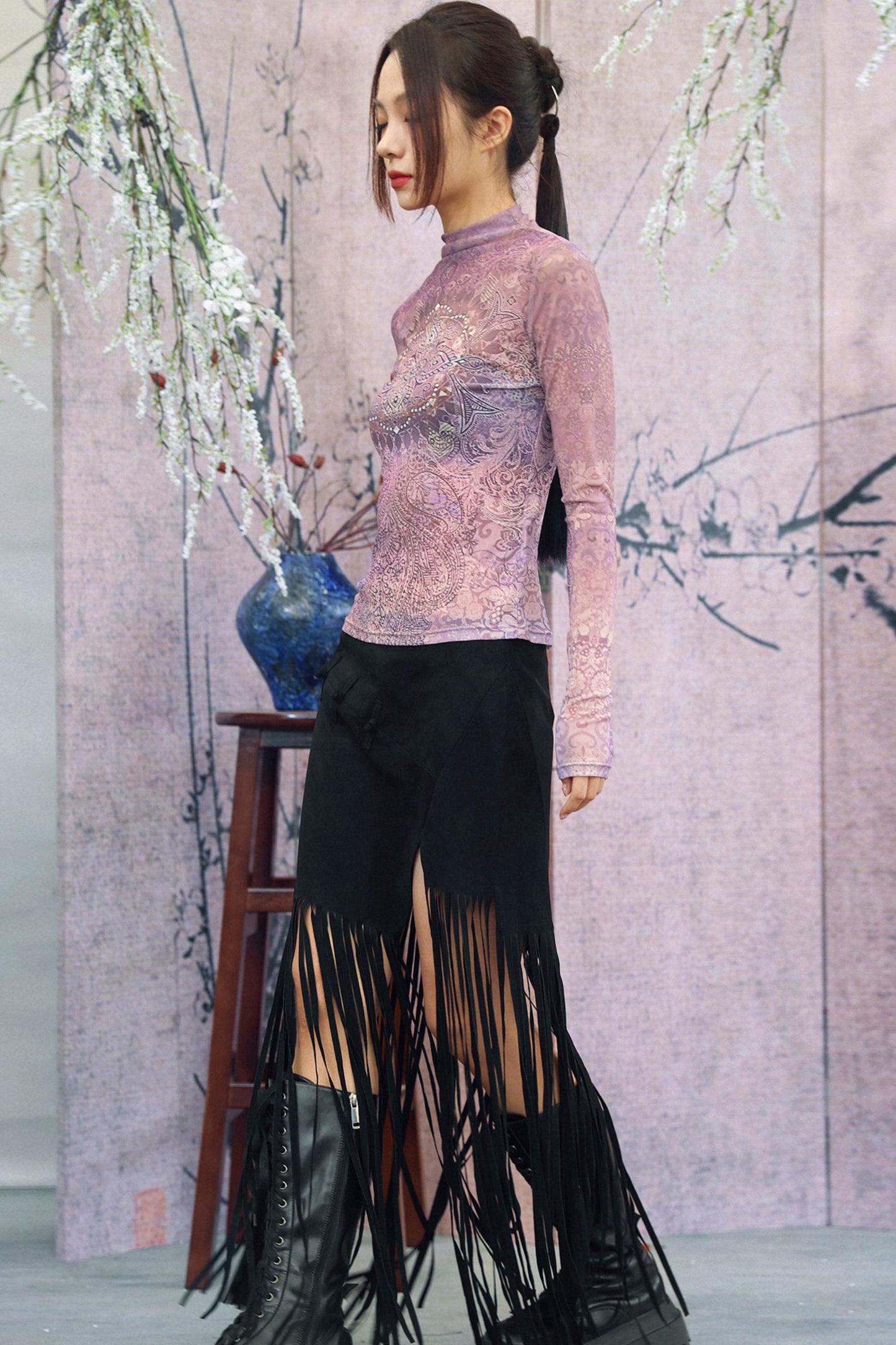 Retro Suede Fringe Skirt
