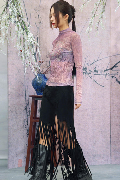 Retro Suede Fringe Skirt