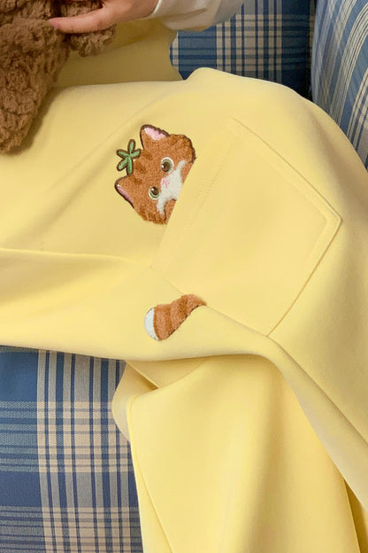 Orange Cat Embroidered Sweatpants