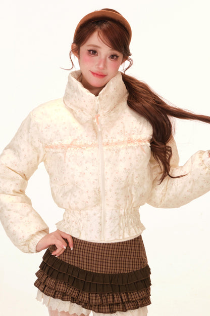 Sweet Lace Floral Down Jacket + Skirt