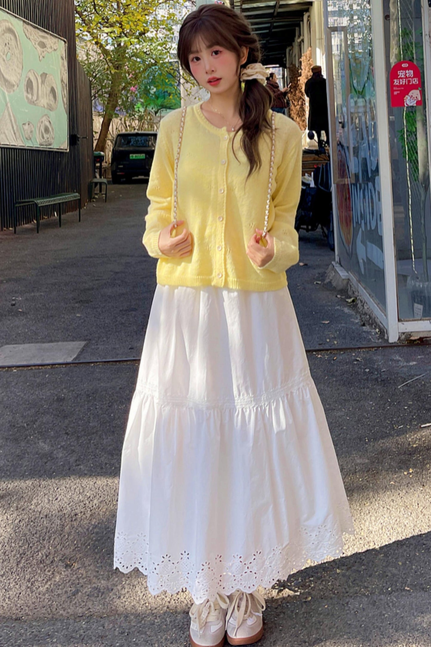 Hollow Lace High-Waisted Skirt