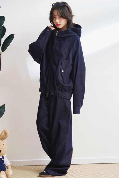 フーデッドカジュアルデニムセットアップ