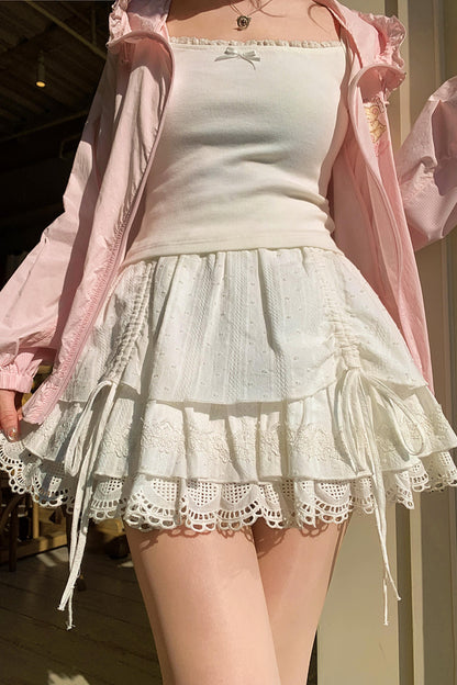 Cotton Lace Tiered Skirt