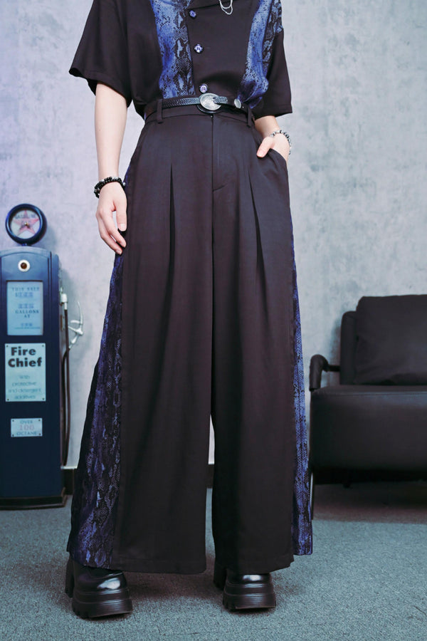 Snakeskin Print Pleated Wide-Leg Pants