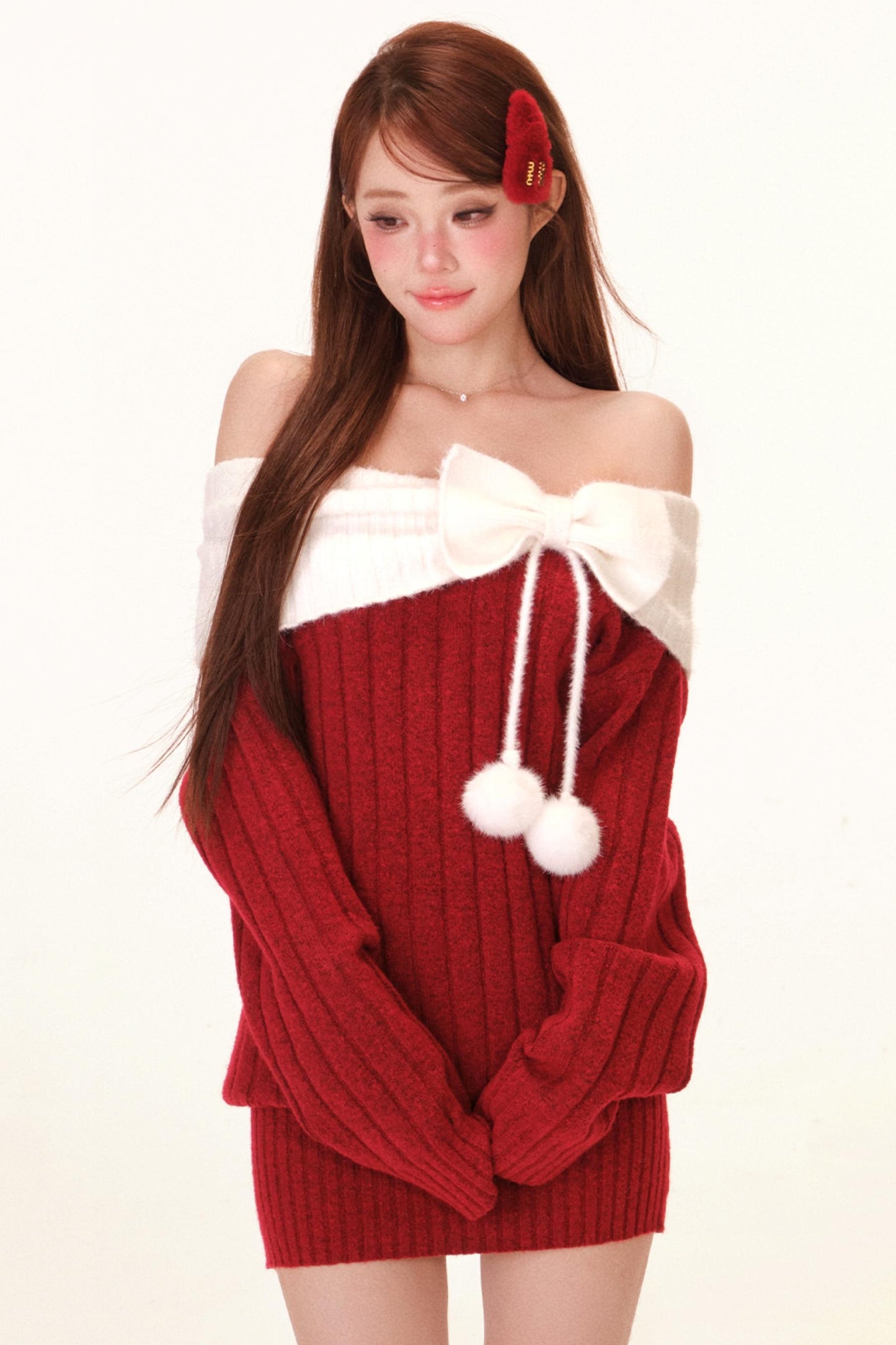 スノーボールベルベットオフショルダードレス