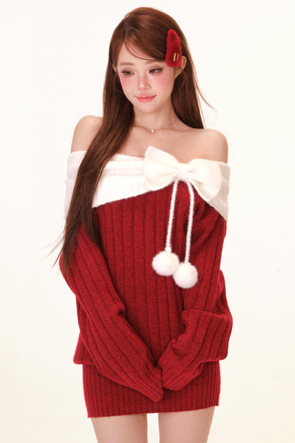 スノーボールベルベットオフショルダードレス