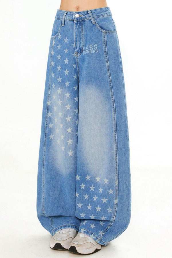 Retro Star Osh Design Wide Denim Pants