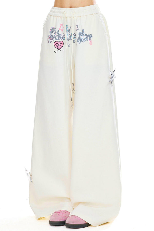 Star Decorated Wide Loose Pants