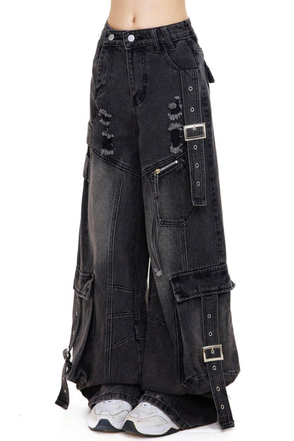 High Street Wash Wide Denim Pants