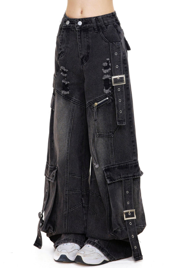 High Street Wash Wide Denim Pants
