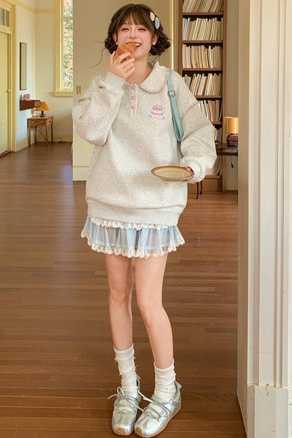 Mori Embroidery Doll Collar Sweatshirt
