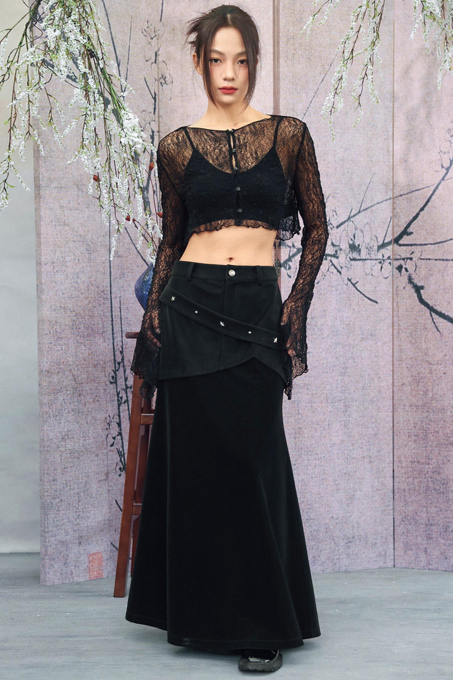 Schwarzer Punk-Dark-Fishtail-Lagenrock