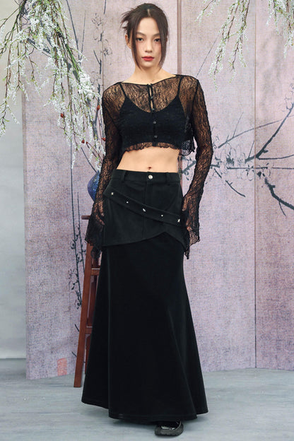 Schwarzer Punk-Dark-Fishtail-Lagenrock