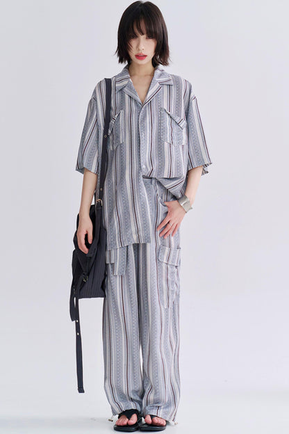 レトロプリントショートスリーブシャツセットアップ