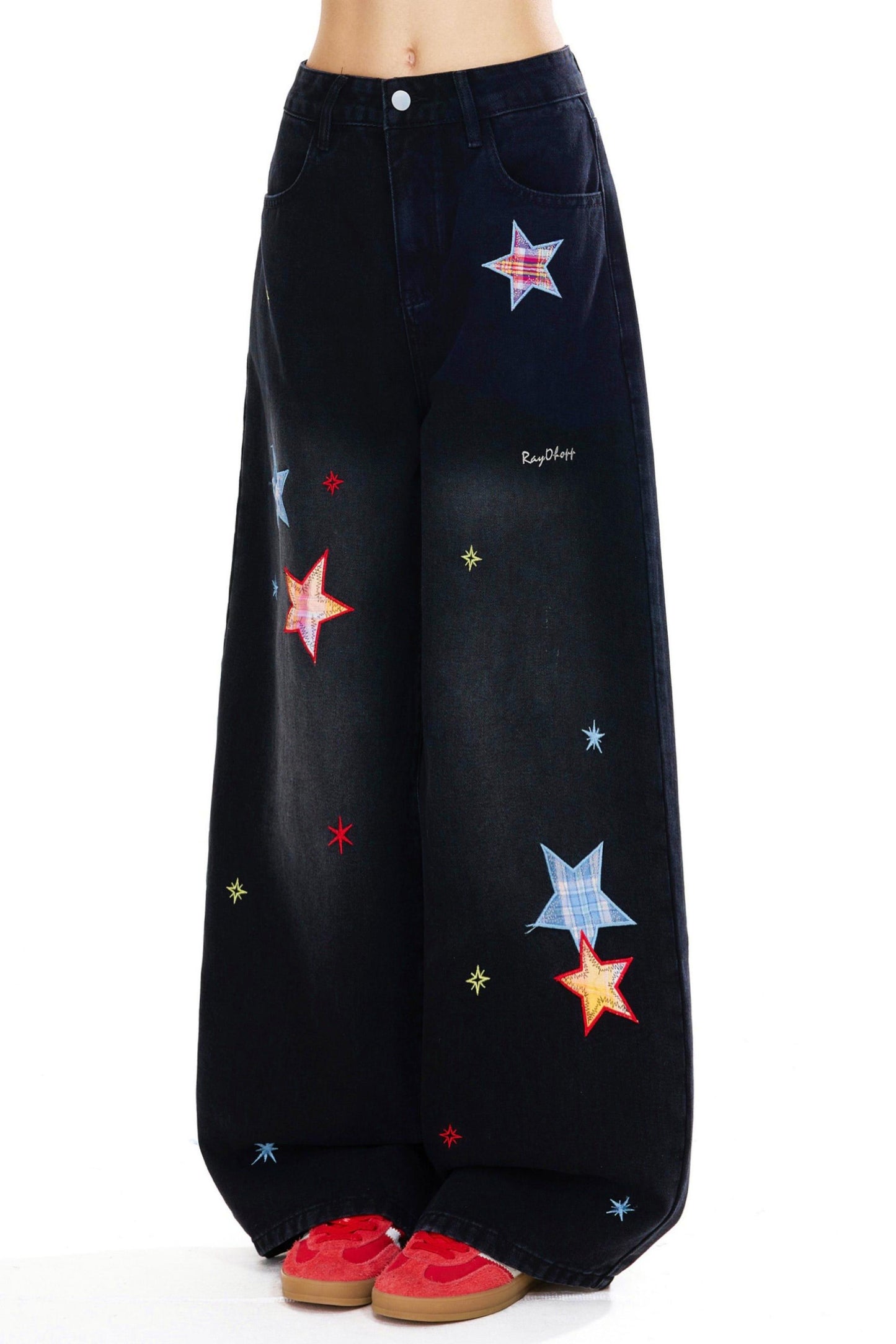 Retro Star Patch Denim Pants