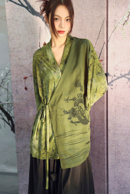 Green Bamboo Leaf Dragon Chinese-Style Jacket