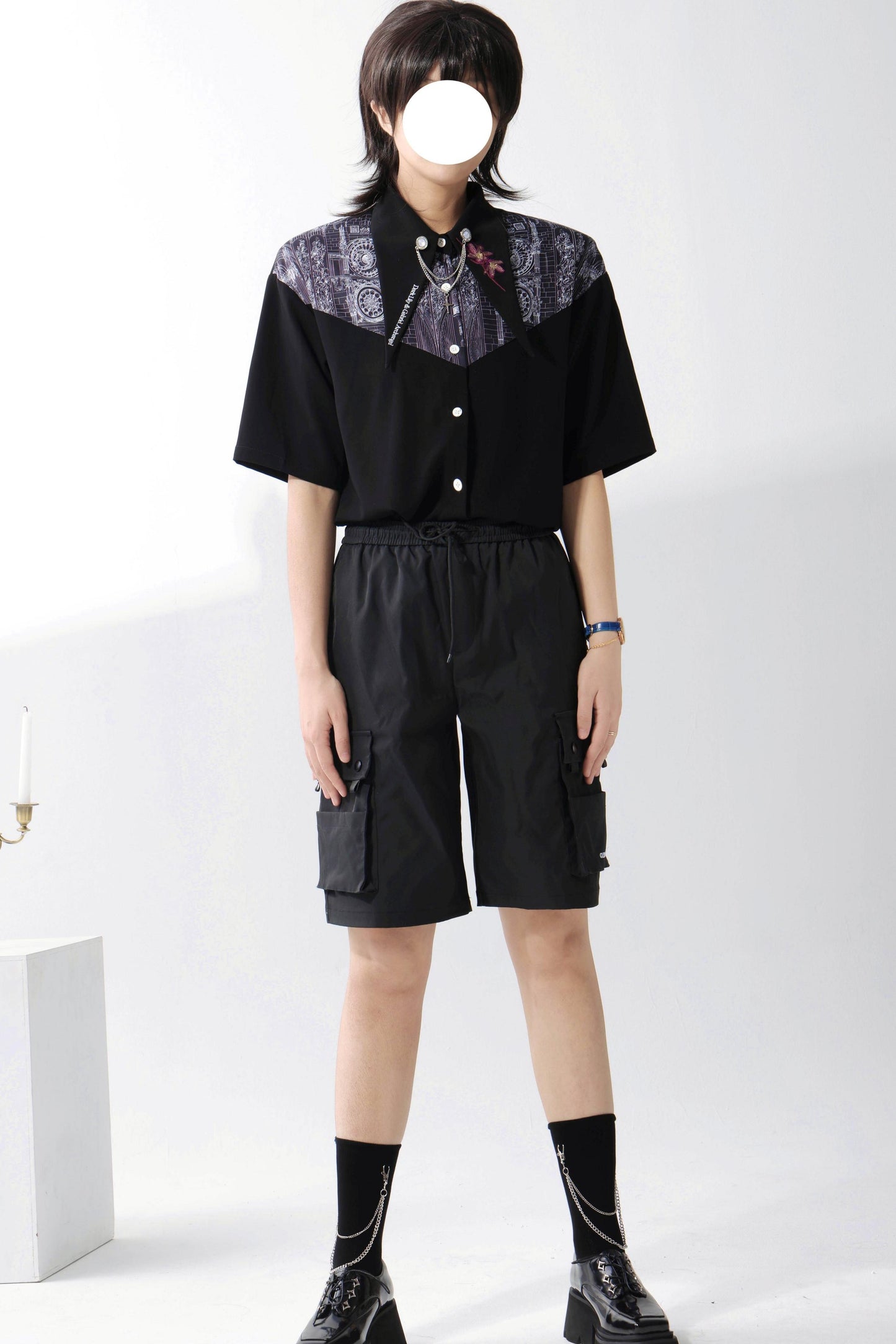 Gothic Arch Print Big Collar Design Shirt