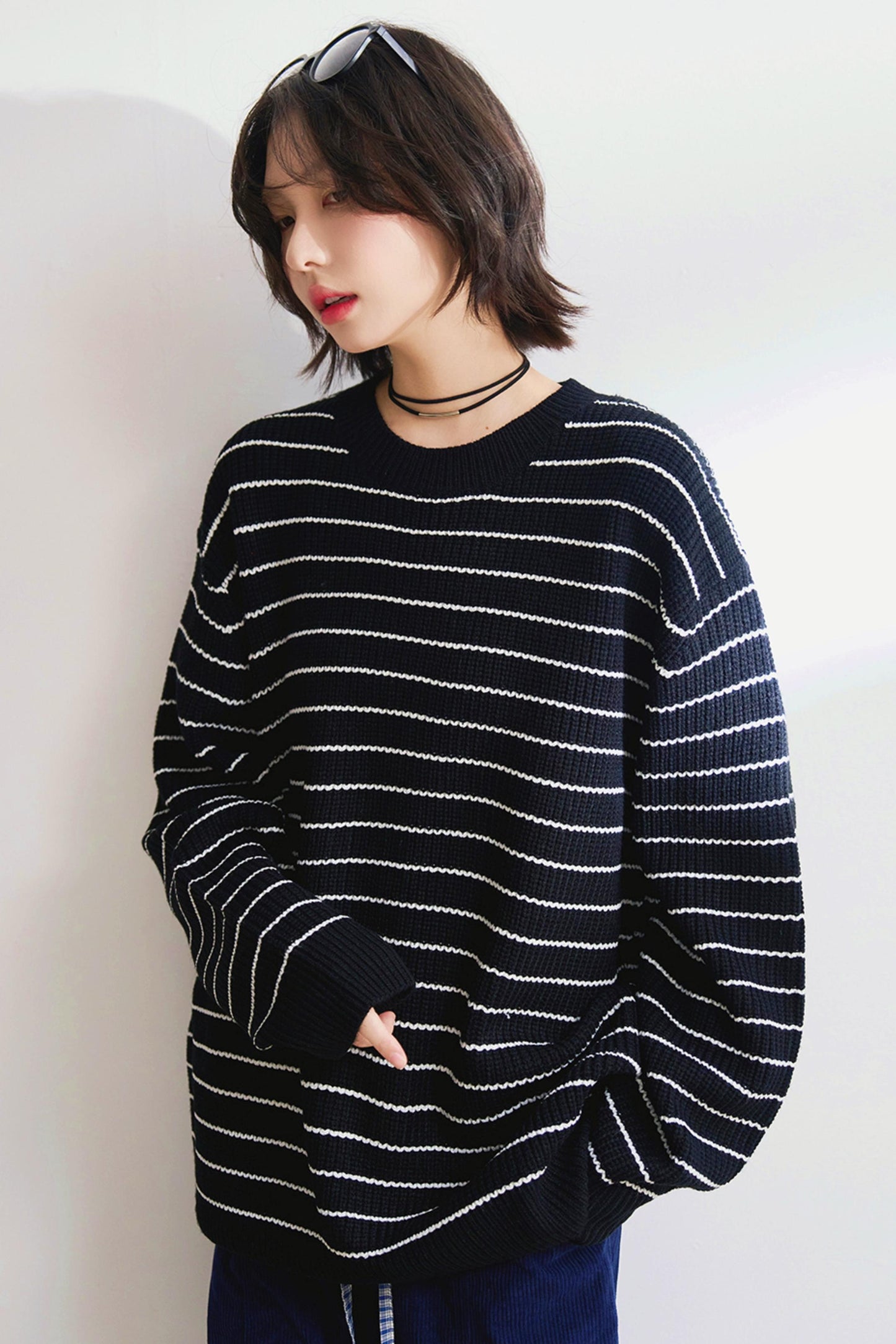シンプルストライプオータムセーター