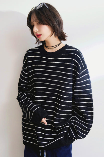 シンプルストライプオータムセーター