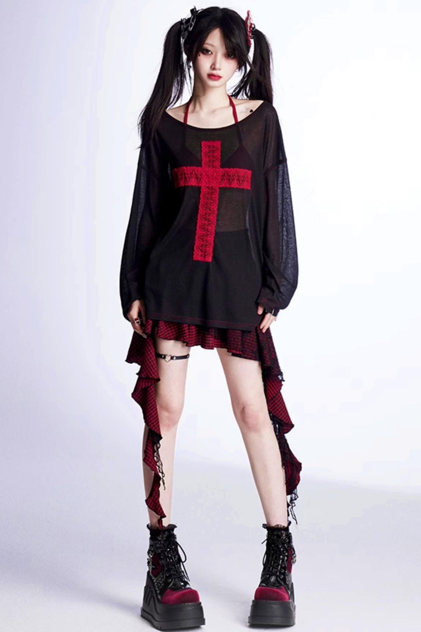 アシンメトリーショルダークロストップス