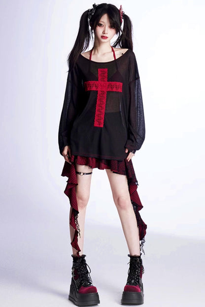 アシンメトリーショルダークロストップス