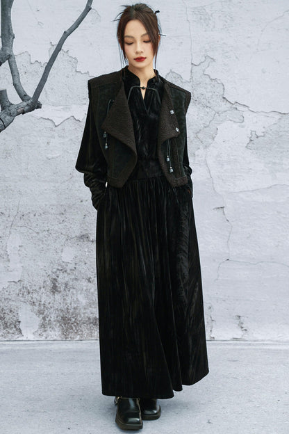 スタンドカラーべルベットドレス