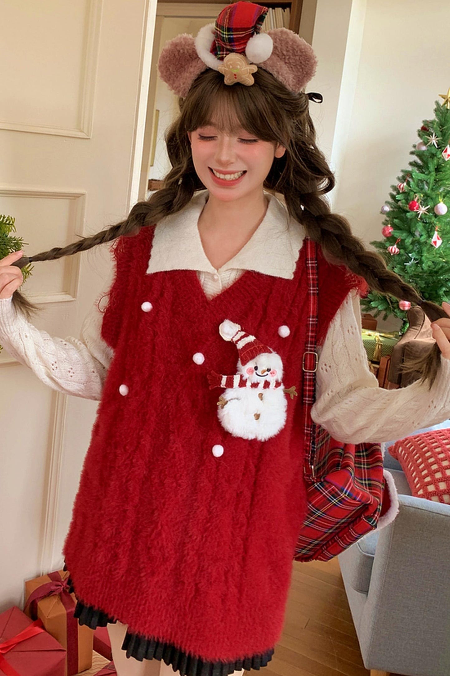 スイートスノーマンベスト+セーター