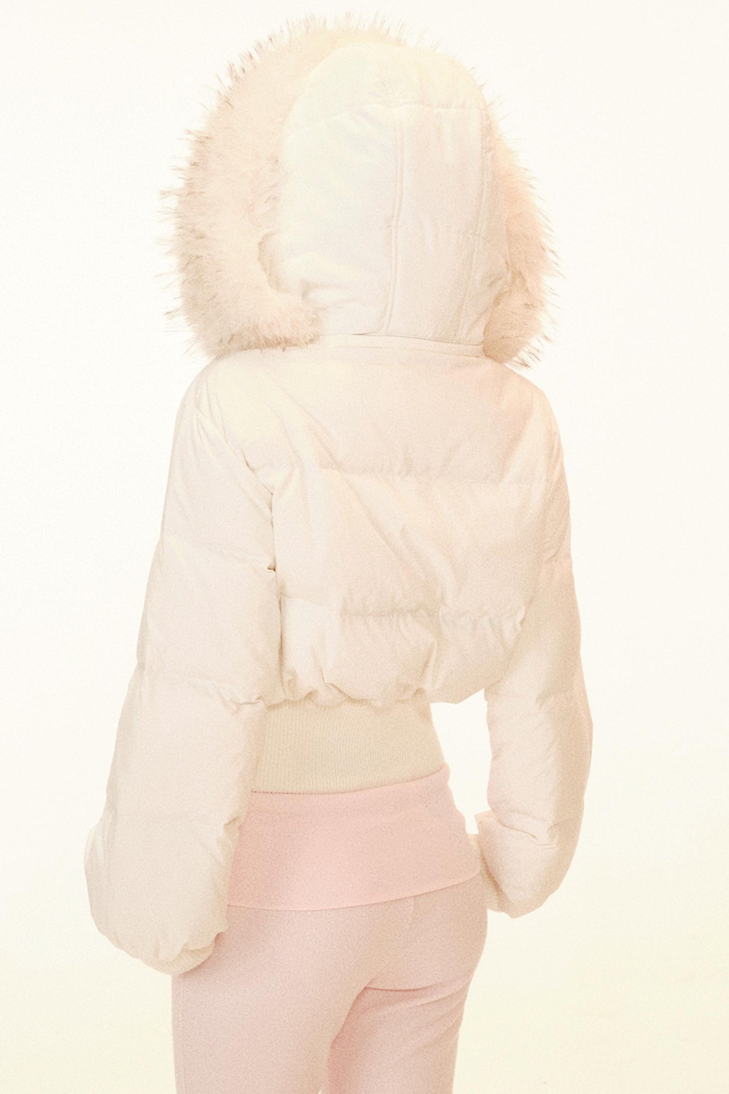 スノーベルベットフェザーフーデッドダウンジャケット