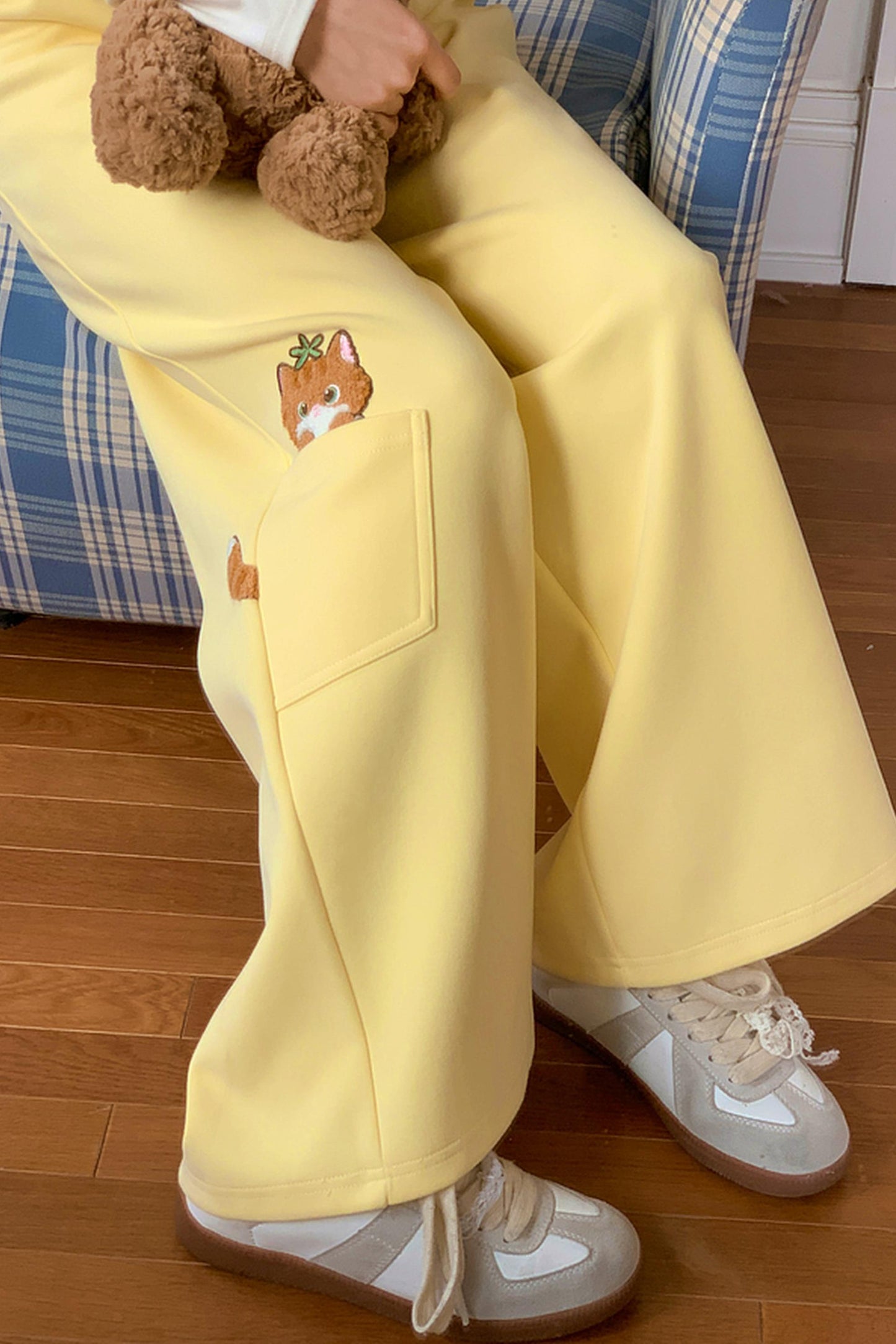 Orange Cat Embroidered Sweatpants