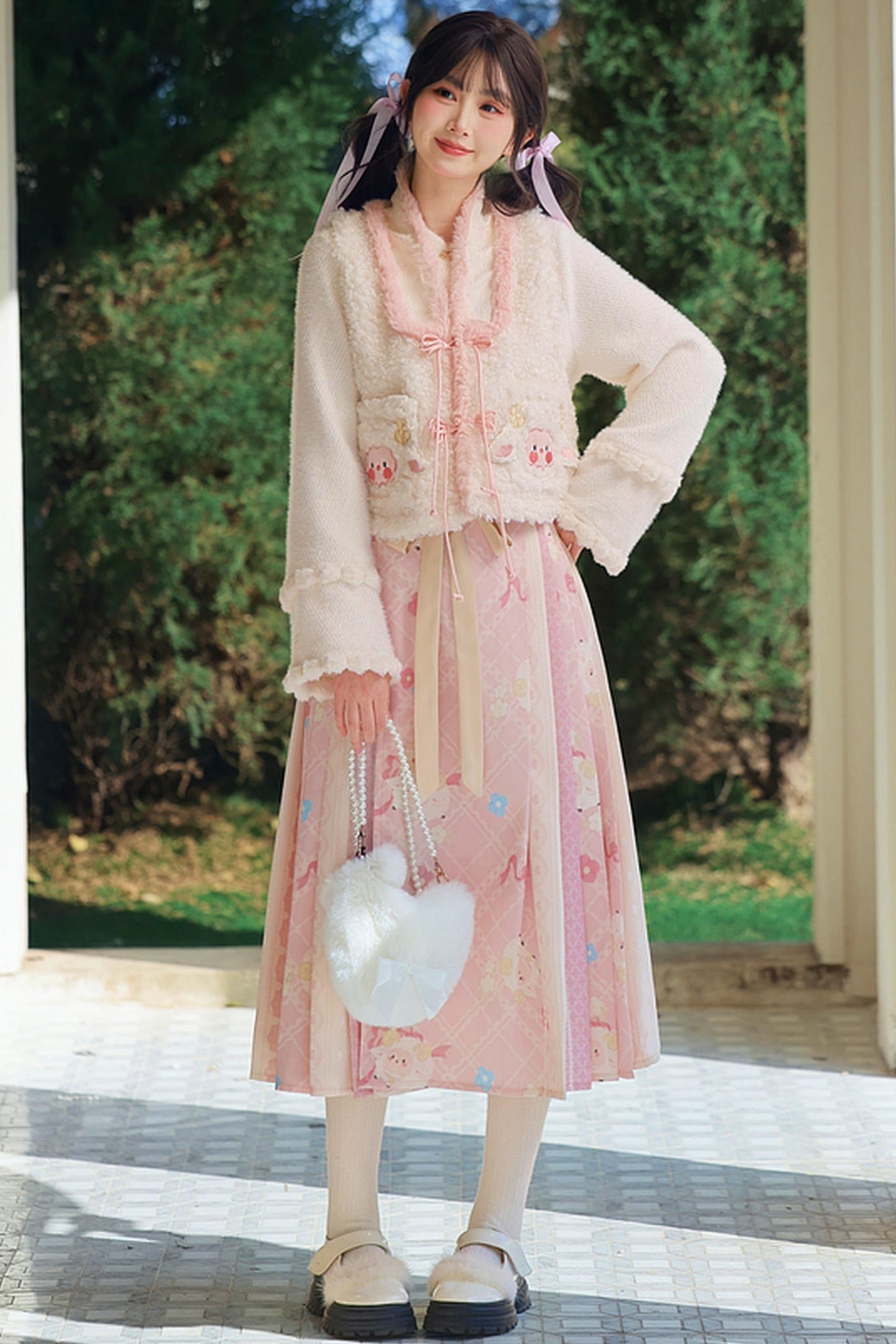 Pink Lamb Pleated Skirt