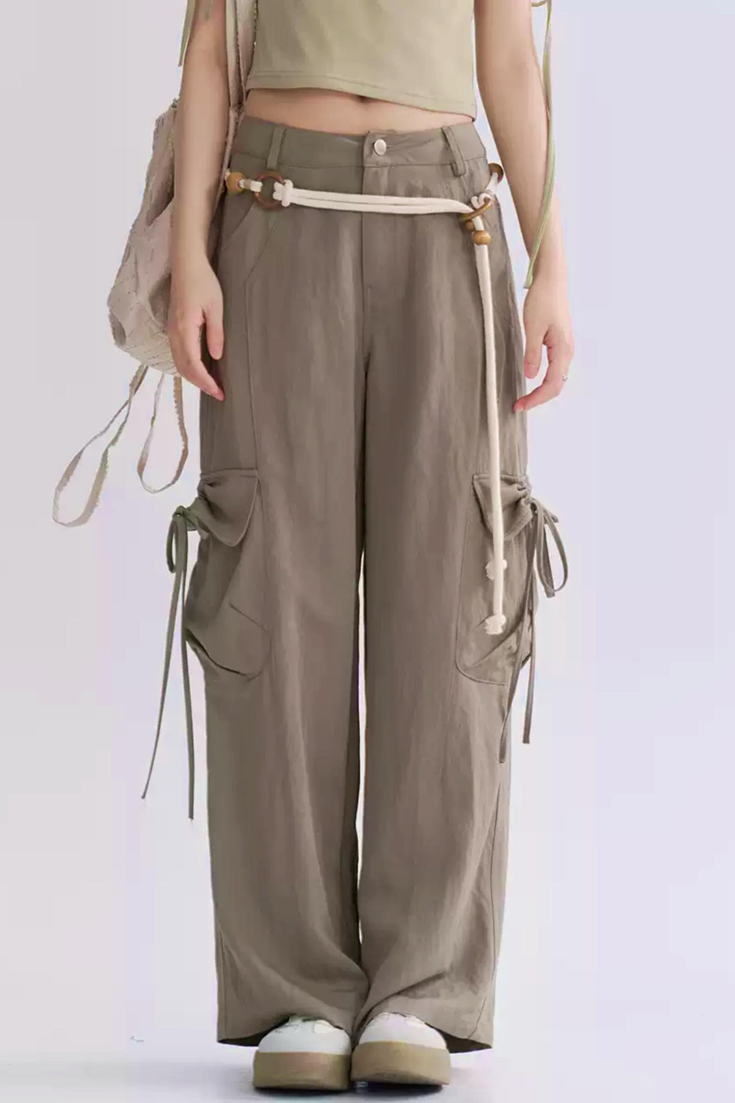 レースアップワイドレッグカーゴパンツ
