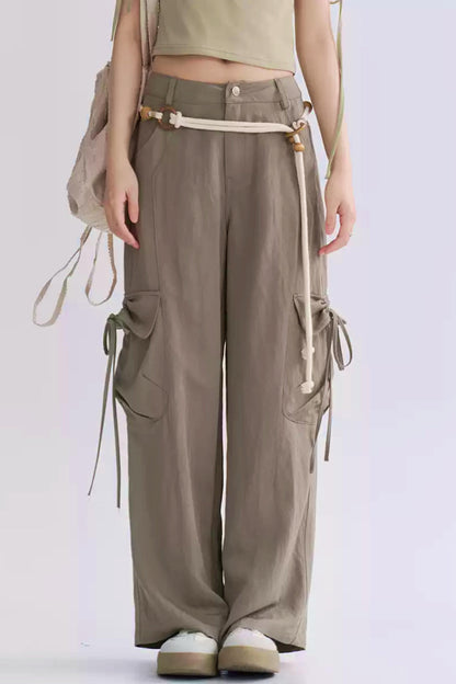 レースアップワイドレッグカーゴパンツ