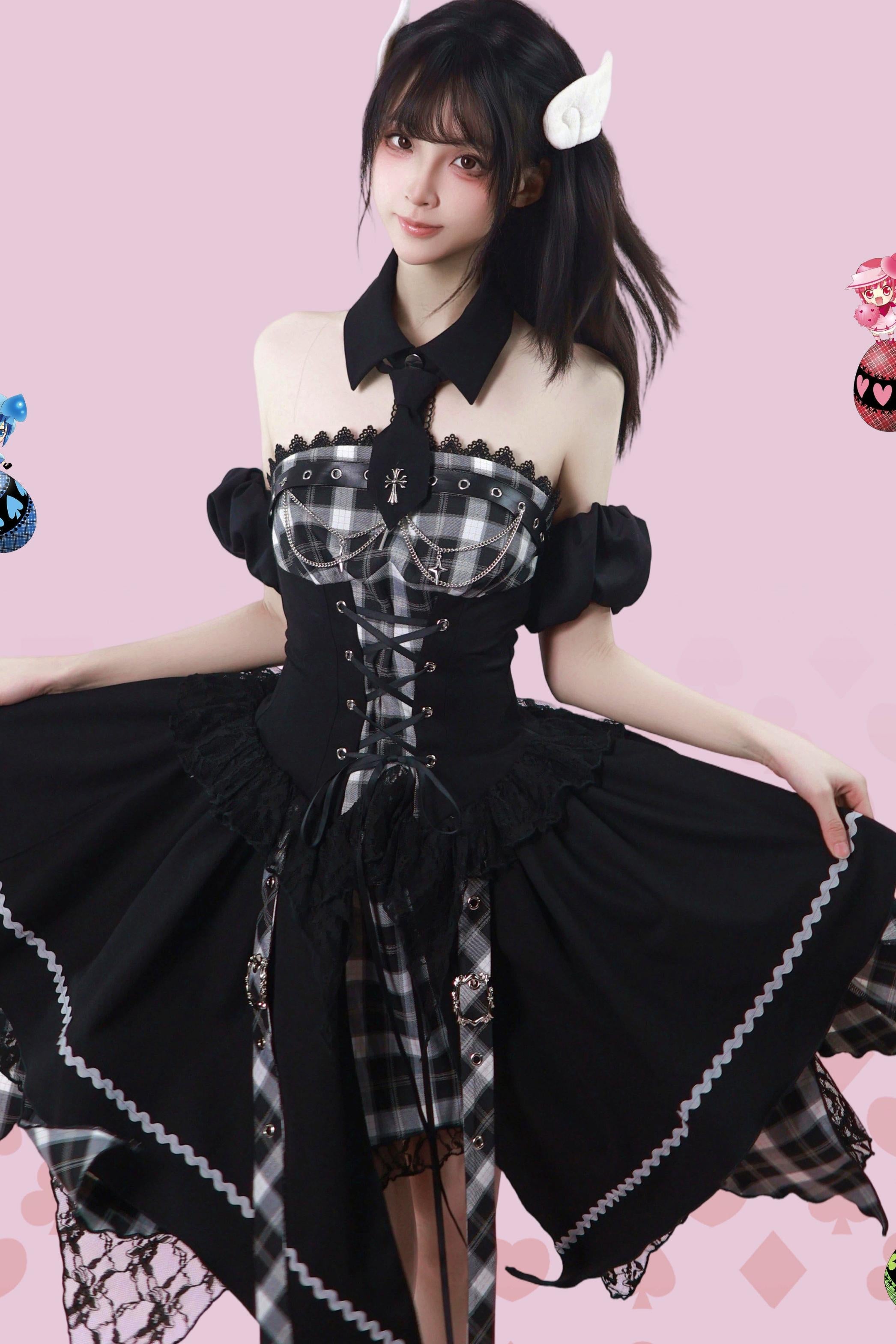 サブカルパンクゴシックチェックドレス – Belchic