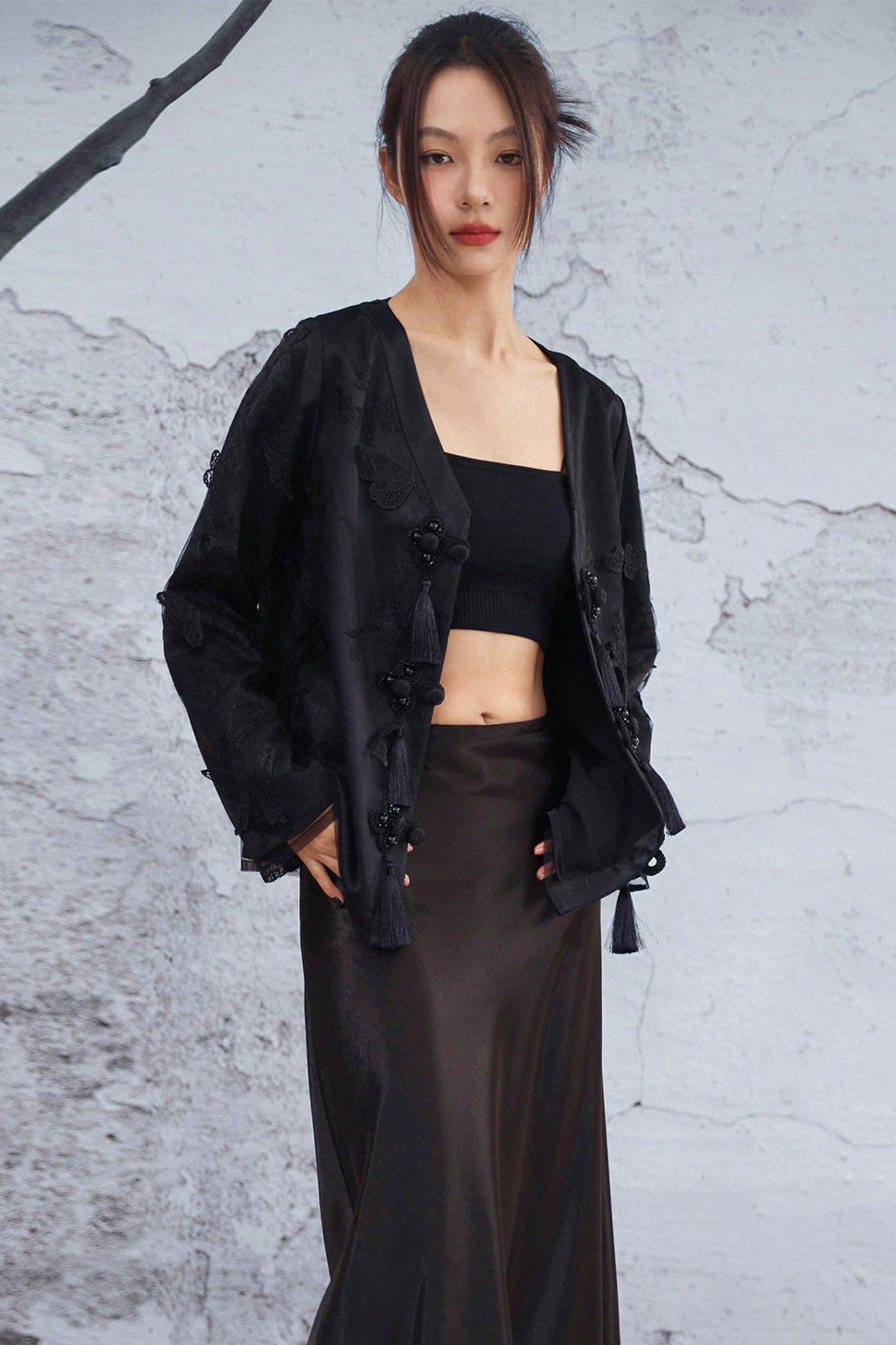 Sheer Satin Chinese-Style Jacket