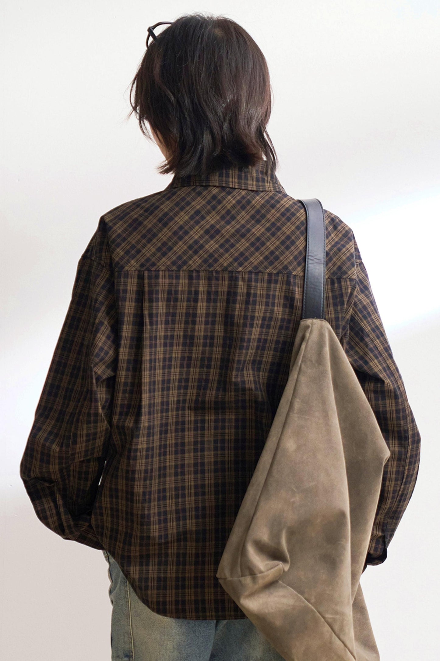 Oversized letter-print check shirt