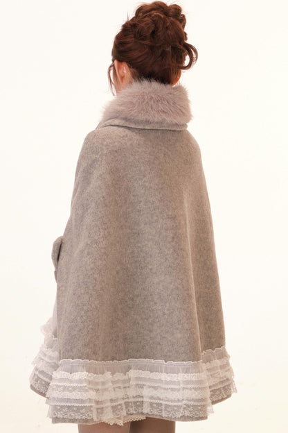 Lace-Trim Cape Coat + Top + Scarf