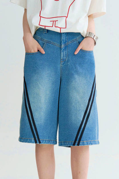 ストライプコントラストクロップドジーンズ