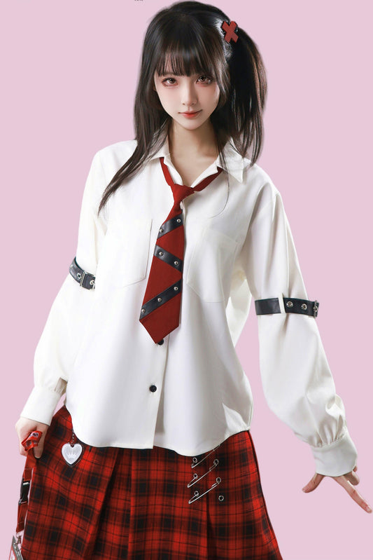 レザートリムカジュアルシャツ+ネクタイ