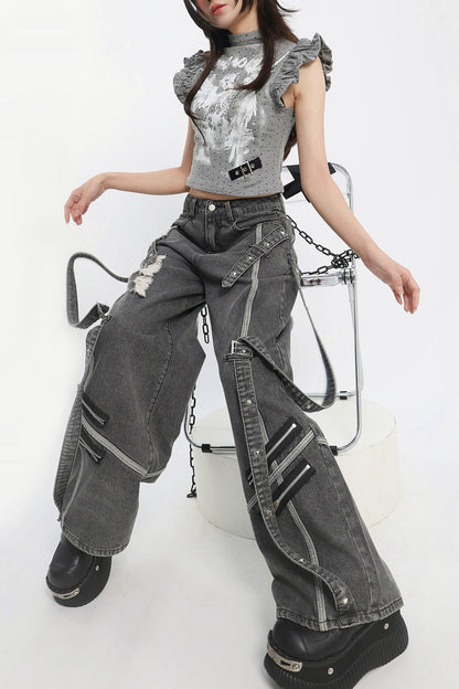 Decadent Punk Strap Denim Pants