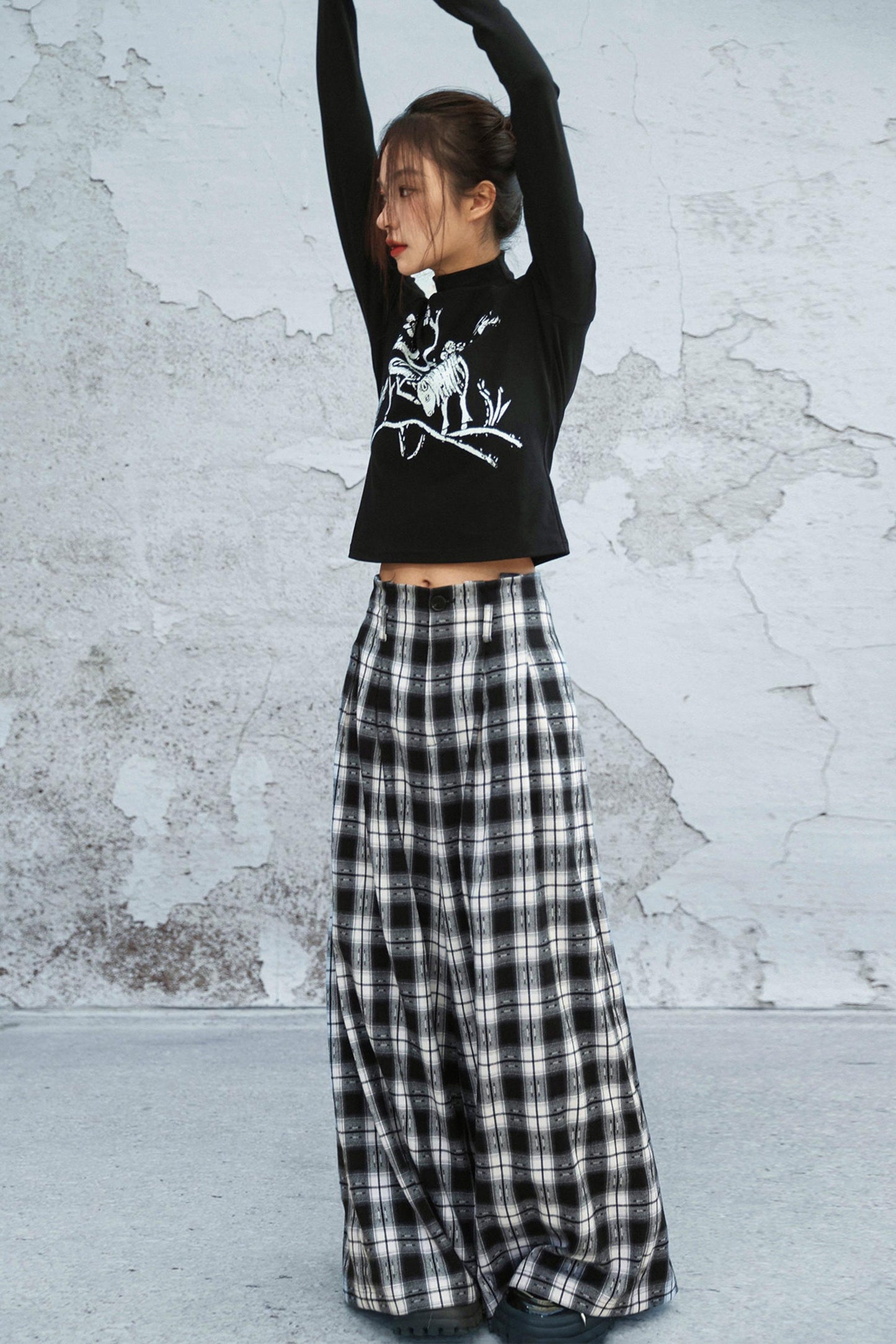モノトーンチェックワイドレッグパンツ