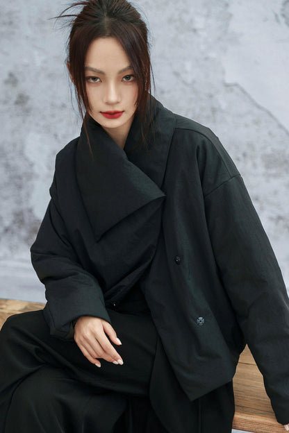 コンバーティブルネックラインコットンジャケット