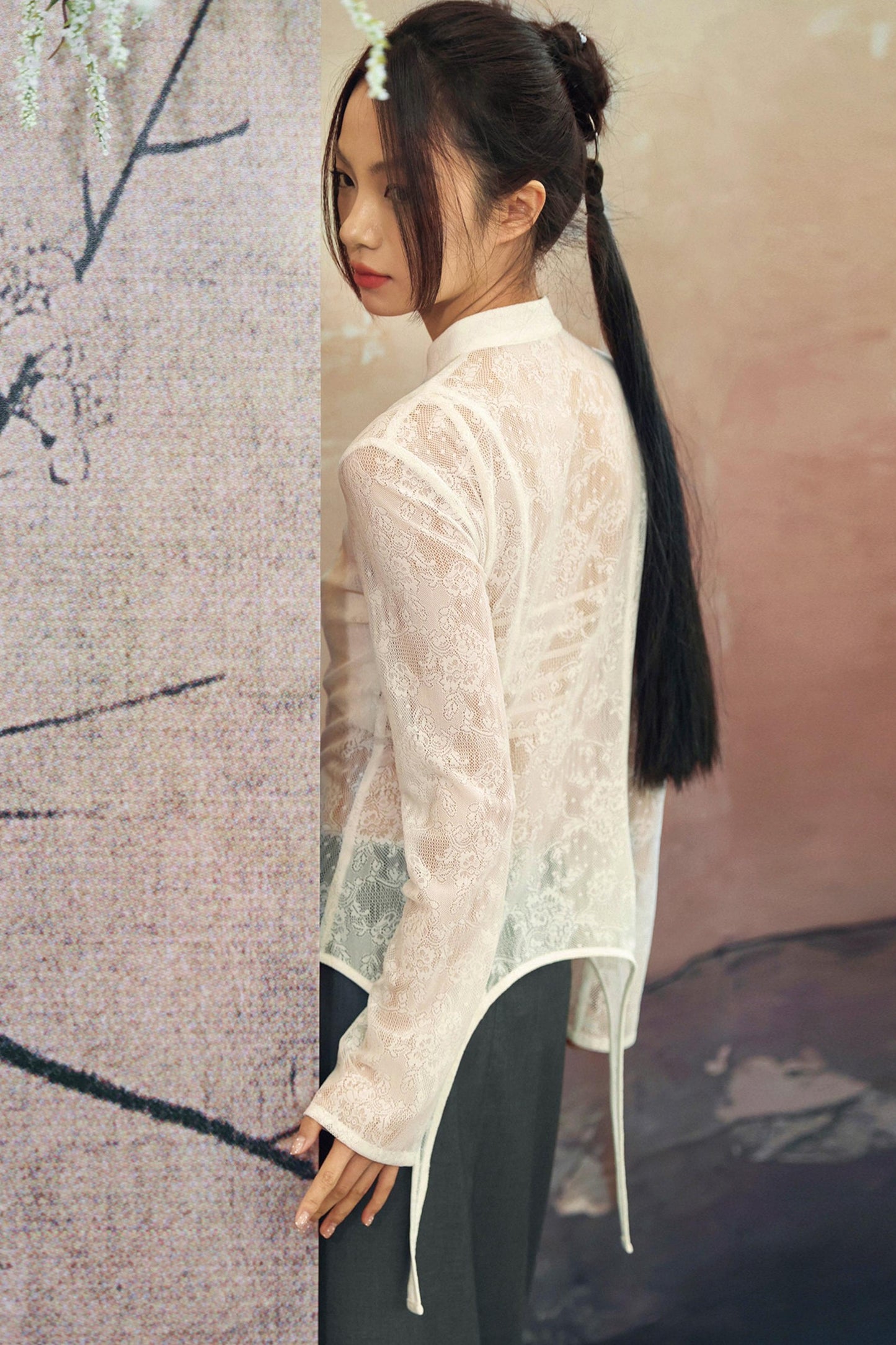 Romantisches weißes Spitzen-Hemd im transparenten Modestil