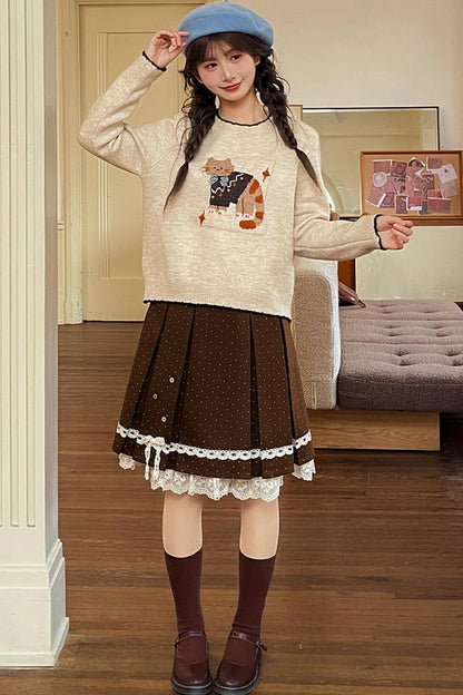 キャットジャカードカラーブロックセーター