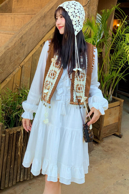 ボヘミアンクロシェレイヤードレス+ベスト