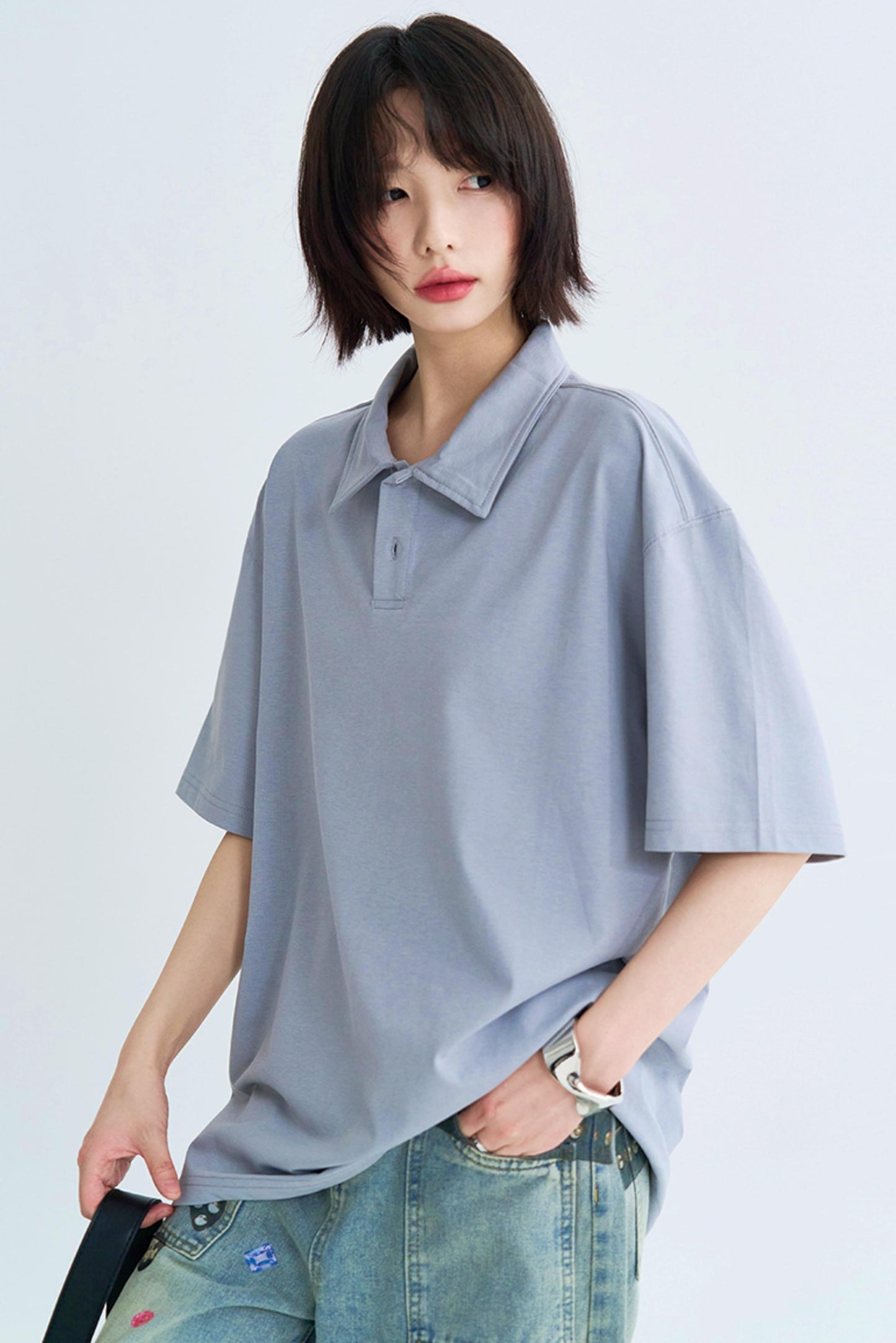 Minimalist Solid Polo Neck Top