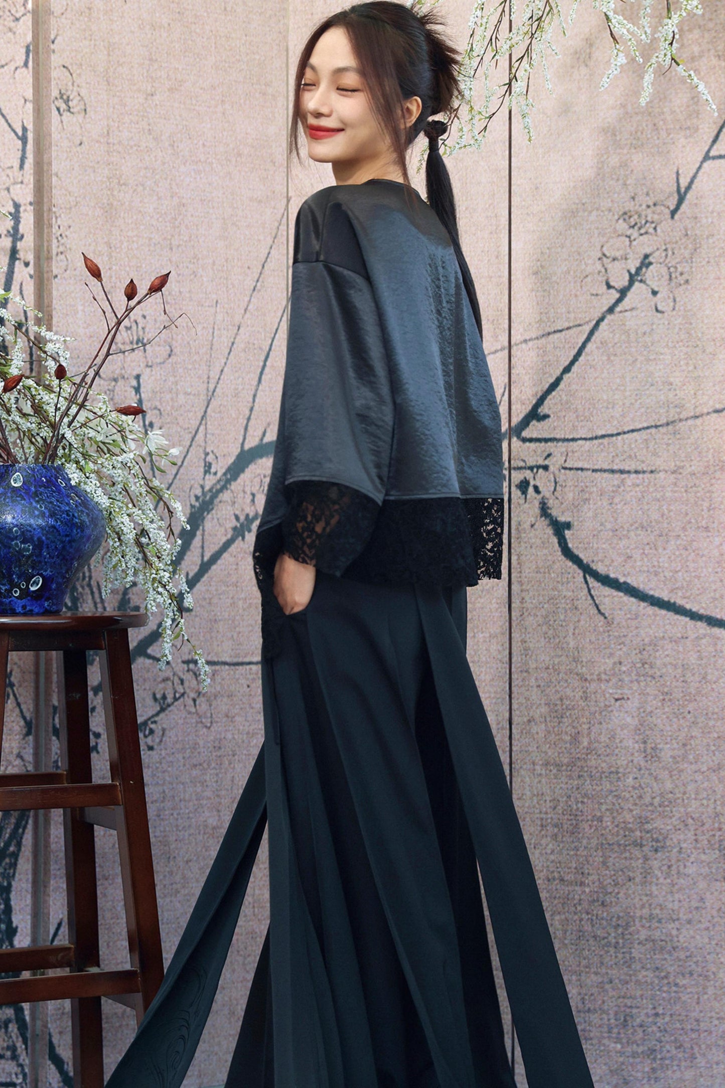 Dark Lace Satin Gown